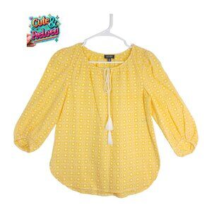 Jones New York Women’s Peasant Blouse XS Yellow Embroidered Cotton 3/4 Sleeve
